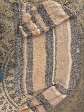 BKE Striped Scoop Neck Sweater in Beige, Gray and Cream